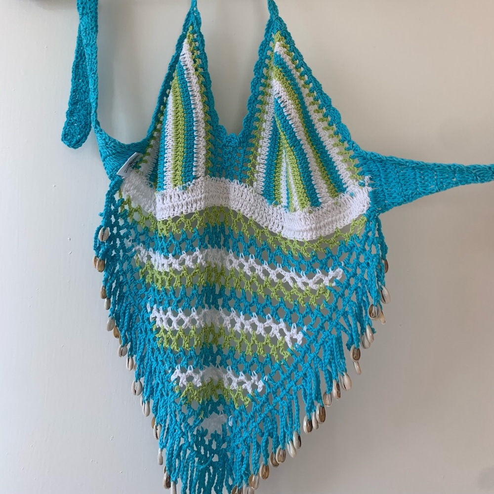 y2k crocheted puka shell bikini top